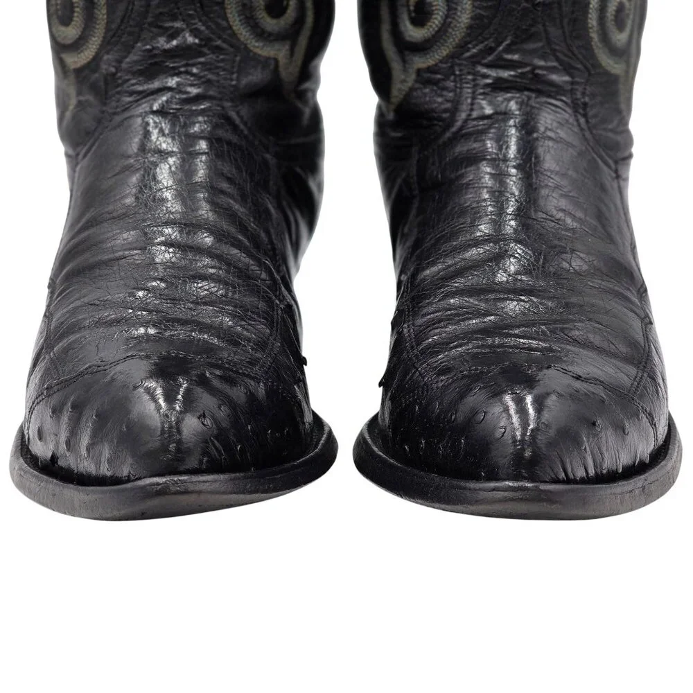 Vintage Tony Lama Mens 9D Black Exotic Ostrich Wingtip Cowboy Western Boots CBC - Picture 13 of 14